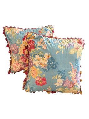 English Country Decorative Pillows Raymond Waites Tassel Trim 16 x 16 Set Of 2